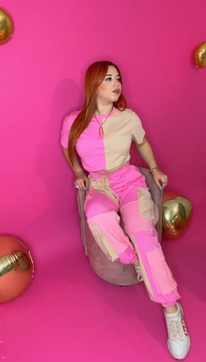Pink Cargo Pant Set