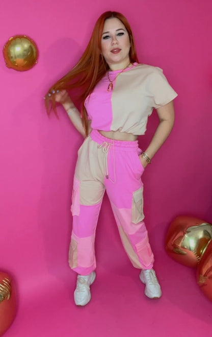 Pink Cargo Pant Set